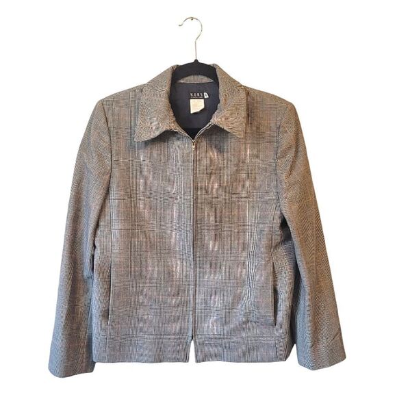 Vintage Kors Michael Kors Grey Plaid Houndstooth Collared Zip Up Jacket - Picture 1 of 6